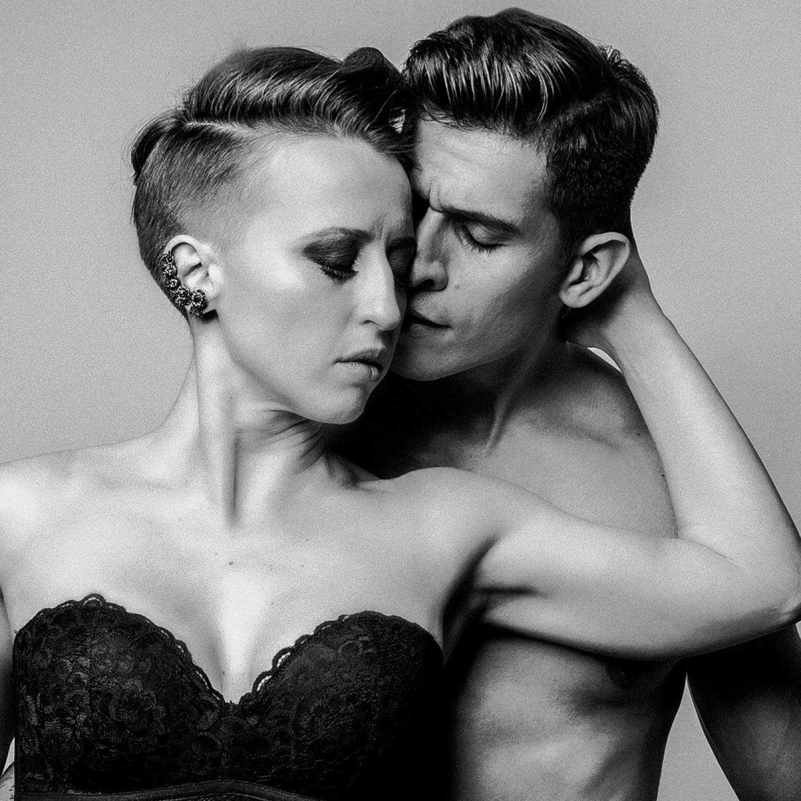 Sara and Ivan, black and white studio portrait